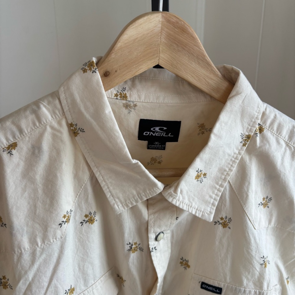 O’Neill Bar Dog Pearl Snap Woven Coastal Cowboy Shirt Cream Floral Men XL NWT